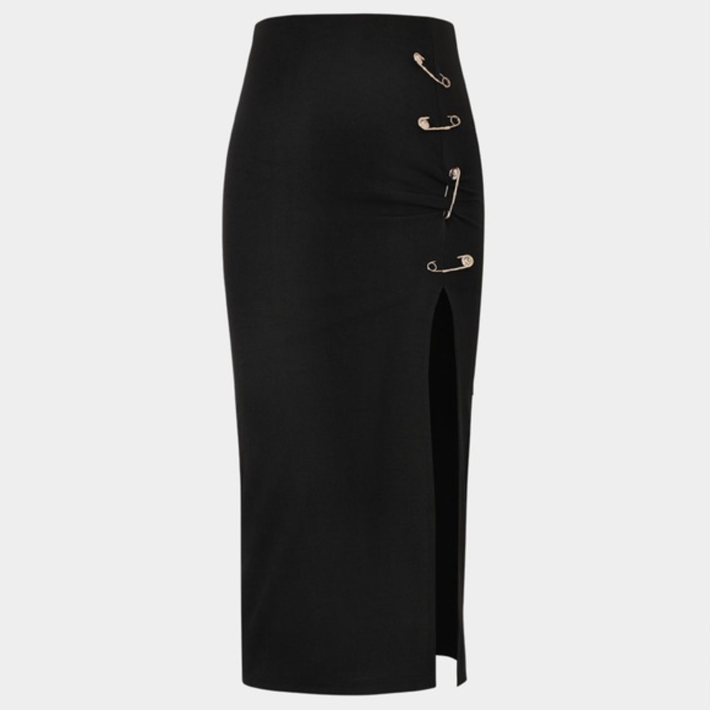 Elegant Black Safety Pin Detail Skirt S MC1